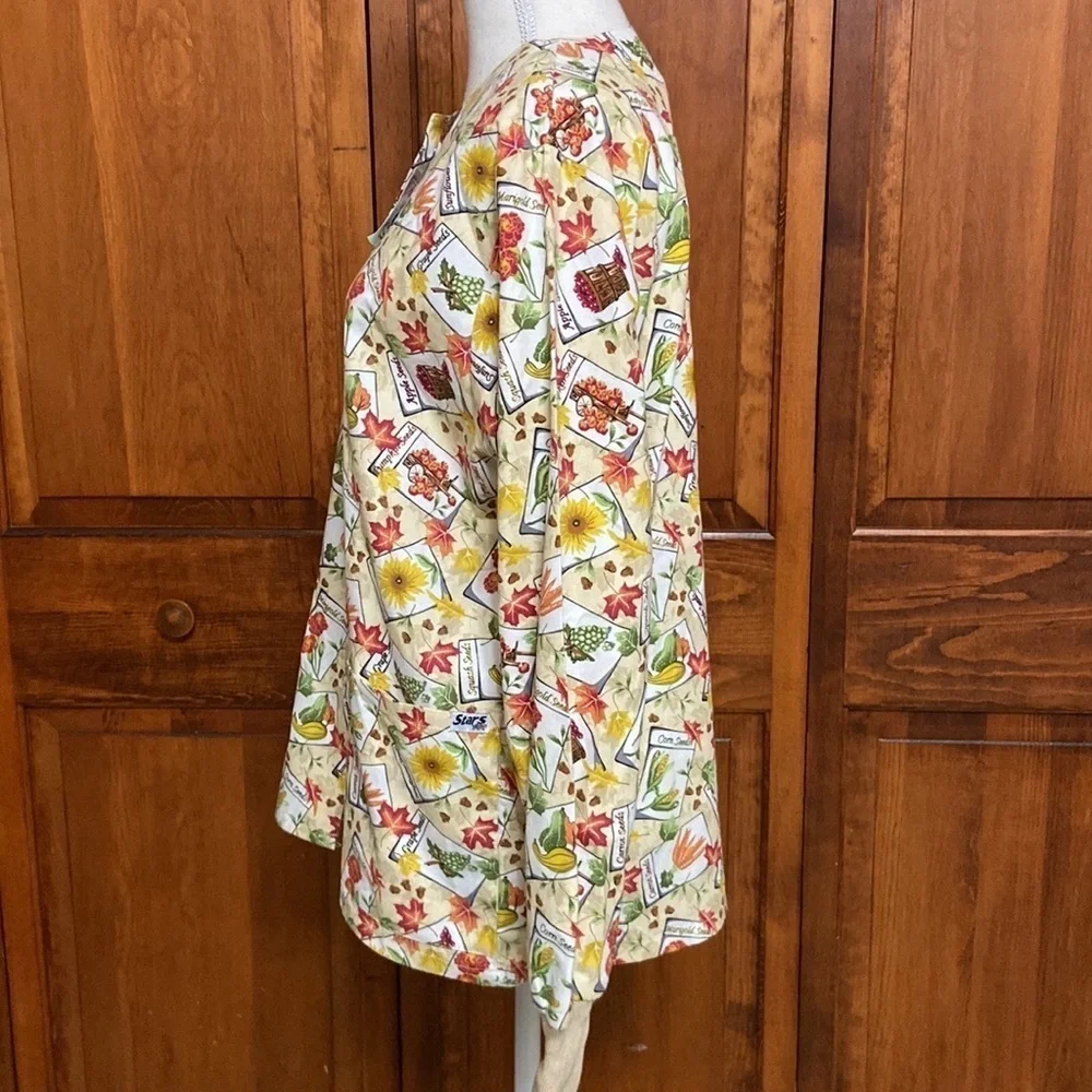 Stars of Best Medical Print (Garden Fresh) Tan Warm Up Jacket W/Knit Cuffs NWT